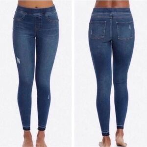 SPANX women’s skinny raw hem pull on jeans size small blue slimming shaping